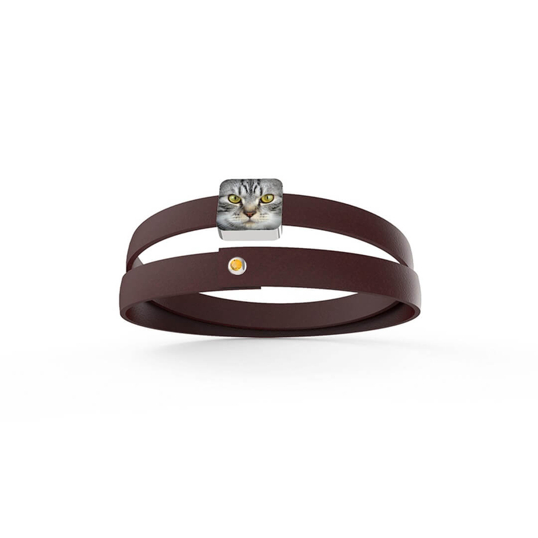 Bracciale in cuoio finiture argentate zircone giallo